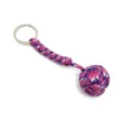 Detailed view of the colorful woven paracord keychain pendant, showing fine knotting texture. - Purple Camo