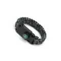 Outdoor survival paracord bracelet detail showing sturdy 7-core weave and integrated compass buckle. - Lake Blue Camouflage