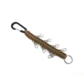 Detailed view of the brown paracord keychain with multiple lobster clasps and carabiner. - Coyote Brown