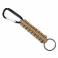 Outdoor paracord keychain with black carabiner and metal ring for hiking and daily use - Khaki