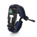 Vue détaillée du bracelet de survie en paracorde avec boussole intégrée et boucle noire. - Noir et Bleu