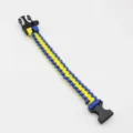 Paracord survival bracelet detail shot showing blue and yellow braided cord and plastic buckle. - Royal Blue and Yellow
