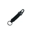 Llavero de supervivencia de paracord de 7 hilos para exteriores con mosquetón negro de metal - Negro