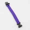 Purple paracord survival bracelet detail shot, durable nylon rope with sturdy plastic buckle. - Purple
