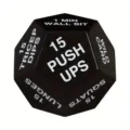 Detalle de dado de fitness negro que muestra instrucciones de flexiones y sentadillas - 10cm / Blanco