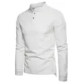 Herren Langarm Leinen Henley Shirt Freizeit Stehkragen Einfarbig Sommer Oberteil - M / Oberteile / Weiß