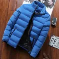 Giacca Imbottita Calda Invernale da Uomo Collo a Palta Chiusura Lampo Cappotto Blu - Azzurro