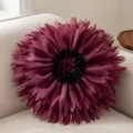 Detailed close-up view of the 3D dark red lotus flower decorative throw pillow. - 52*52cm / Maroon