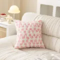Pink rose plush pillowcase detail, soft decorative cushion cover for cozy home decor. - Pink Ribbon Embroidery Single-Sided Pillow Cover Without Core / 45x45cm