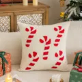 Christmas decorative tufted throw pillow cover with candy cane embroidery for cozy sofa. - Christmas Lollipop / 45*45cm Pillowcase