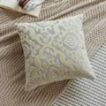Cozy bohemian style throw pillow cover with vintage embossed cut velvet pattern for sofa. - 45*45cm - 190g / Cut Velvet Off White