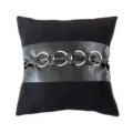 Black leather patchwork throw pillow cover with stylish gold rings belt for sofa bed - 45x45cm (Without Insert) / Black Combination 01