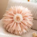 Pink Lotus Flower Throw Cushion, 3D Petal Shaped Decorative Pillow Cover for Sofa Bed - Lotus Round Pillow Cover / 52x52cm / Apricot