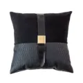 Black leather decorative throw pillow cover with vertical strap and gold buckle for sofa - 45x45cm (Without Insert) / Black Combination 02