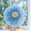 3D Lotus Flower Pillow Cover Blue Decorative Cushion Cute Ins Style Sofa Bed Accent Pillow - 52x52cm / Sky Blue