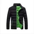 Herren Winter dicke Steppjacke in Schwarz mit grünem Futter, Stehkragen Freizeitjacke. - M / Oberteile / Schwarz & Grün