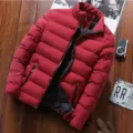 Giacca invernale da uomo imbottita spessa collo alto cappotto caldo casual rosso. - Borgogna