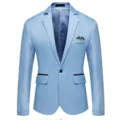 Stylish men slim fit light blue casual blazer single breasted fashion business suit jacket - Sky Blue