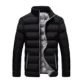 Herren Winter dick warme Stehkragen gepolsterte Jacke Freizeit einfarbige Oberbekleidung - M / Oberteile / Schwarz und Grau