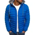 Giacca imbottita con cappuccio da uomo tinta unita inverno casual caldo cappotto blu. - Blu