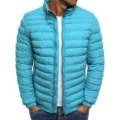 Men's Bright Blue Stand Collar Puffer Jacket Winter Casual Outerwear Full Zip Warm Coat - Light Blue