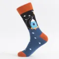 Close-up of men space rocket patterned mid-calf socks with cozy cotton fabric for trendy style. - Plus Size (Size 41-48) / Space Ship