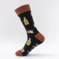 Men's winter long cotton socks with fun whiskey bottle pattern and brown contrast cuffs. - Plus Size (Size 41-48) / Wine Bottle