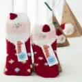 Red Christmas plush fuzzy socks with cute bear embroidery and gift box set, warm winter. - Adult Size (36-43) (Bare Socks Without Box) / Santa Claus