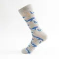 Grey mid-calf crew socks featuring cute blue whale patterns for men, comfortable casual wear. - Plus Size (Size 41-48) / Grey Whale
