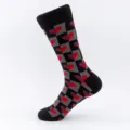 Men's extra-large winter long cotton socks featuring black grey check and red heart print. - Plus Size (Size 41-48) / Heart