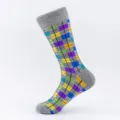 Men's winter long cotton tube socks in gray with colorful argyle plaid pattern, large size. - Plus Size (Size 41-48) / Tianzi Grid