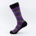 Men's thermal high tube cotton sock with purple and grey diamond pattern, black heel and toe. - Plus Size (Size 41-48) / Black Polka Dot
