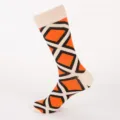 Men's Long Cotton Socks Geometric Pattern Orange Black Thermal Winter Big Size Crew Sock - Plus Size (Size 41-48) / Orange Background