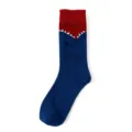 Men's funny shark pattern mid-calf cotton socks, blue and red color block casual crew socks. - Plus Size (Size 41-48) / Blue Shark