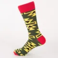 Men winter long cotton socks, geometric ethnic pattern, red green variant, size 47 fit. - Plus Size (Size 41-48) / Tangram
