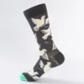 Men's thick skateboard crew socks with artistic white dove pattern and green toe design. - Men's Large Size (41-47 Yards) / Pigeon