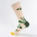 Thickened retro botanical print crew socks for men, stylish skateboard streetwear style. - Men's Large Size (41-47 Yards) / Plants & Flowers
