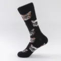 Schwarze Herren-Socken mit witzigem Katzen-Print und Brille, bequeme Freizeitsocken aus Baumwolle. - Herren Übergröße / Katze