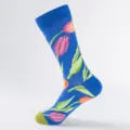 Herren blaue Tulpen Druck Skater Socken lange Baumwollsocken Herbst Winter Streetwear - Herren Übergröße (Größe 41-47) / Blau Floral