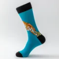 Türkisblaue Herren Socken mit schwarzer Ferse und stylischem Tiger Muster Design Alltagsmode - Herren Übergröße / Tiger