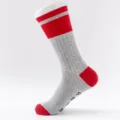 Winter extra large long cotton socks for men, thick warm high tube striped casual socks. - Plus Size (Size 41-48) / Gray with Red Cuff