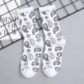 Black and white paisley mid-calf socks, stylish street style cotton socks for men and women. - One Size Single Socks (Sizes 37-43) / White #3