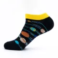 Men's plus size low cut boat socks featuring colorful solar system planets pattern. - Plus Size (Size 40-47) / Black Planet Letter