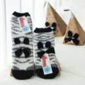 Fluffy fuzzy winter floor socks with cute animal ears and gift box packaging for cozy home wear. - Hippo