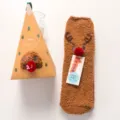 Cozy brown Christmas reindeer plush socks with gift box, soft coral fleece winter floor socks. - Coffee Deer