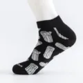 Men black short socks with creative wood log pattern, comfortable cotton ankle socks. - Plus Size (Size 40-47) / Black Stump
