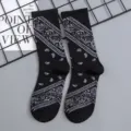 Black mid-calf socks with white paisley bandana pattern streetwear fashion casual athletic socks - One Size Single Socks (Sizes 37-43) / Black #5
