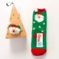 Christmas fluffy coral fleece floor socks with cute Santa design and gift box packaging. - New Green Santa Claus
