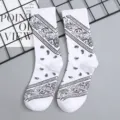 Unisex black and white paisley print mid-calf crew socks streetwear casual cotton socks. - One Size Single Socks (Sizes 37-43) / White #5