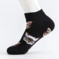 Men black ankle socks with cute cat glasses print cotton breathable casual short socks - Plus Size (Size 40-47) / Cat with Glasses